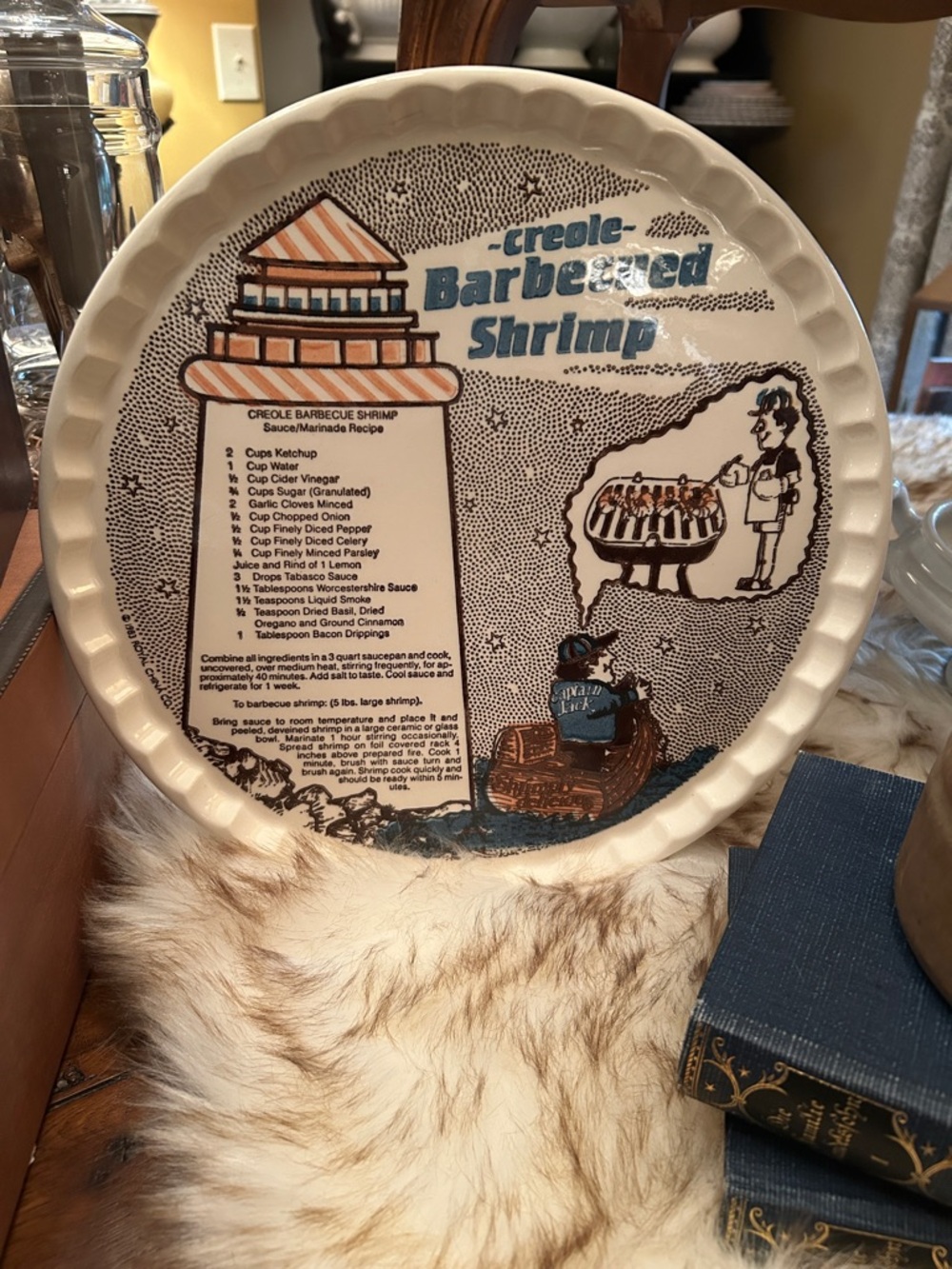 Creole Barbecued Shrimp Decorative Plate - Red, White and Blue Print - Picture 3 of 6
